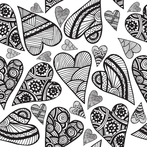 Seamless monochrome pattern with hearts — Stock Vector