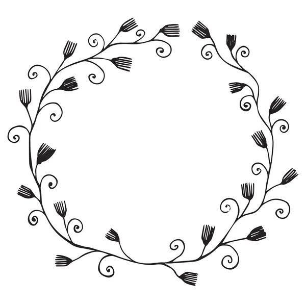 Black line vector illustration floral frame with leaves — Stock Vector