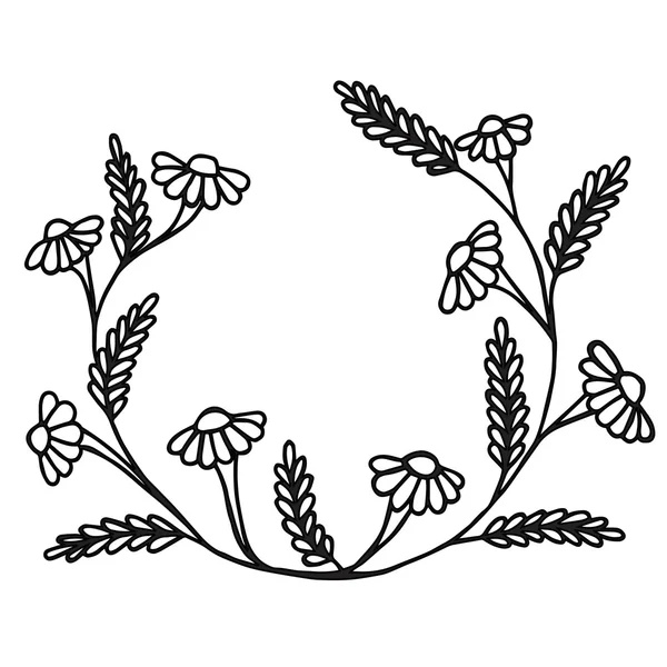 Schwarze Linie Vektor Illustration floralen Rahmen mit Blättern und Fluss — Stockvektor