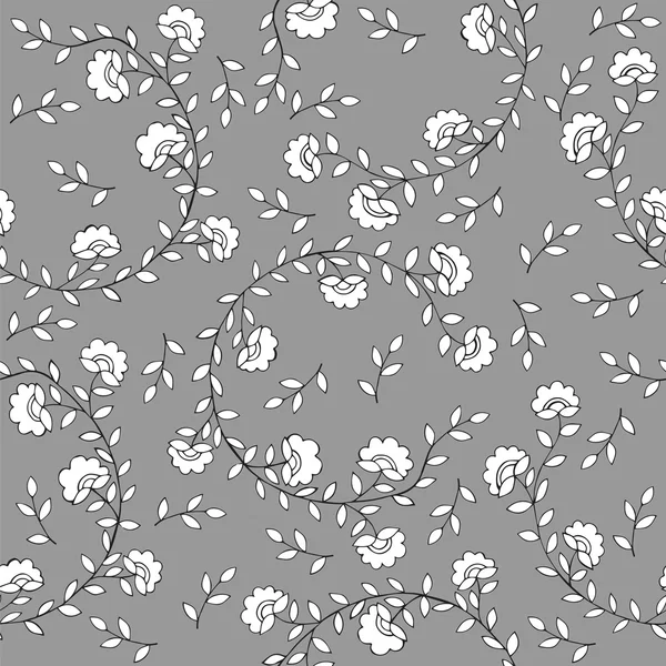 Patrón floral sin costuras en el fondo gris — Vector de stock