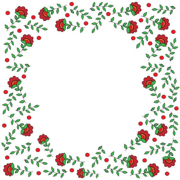 Πλαίσιο με κόκκινο χρώμα λουλουδιών και κόκκινο κύκλο — Διανυσματικό Αρχείο