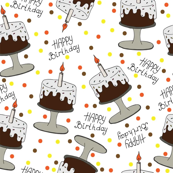 Feliz cumpleaños patrón sin costuras con pastel y vela — Vector de stock