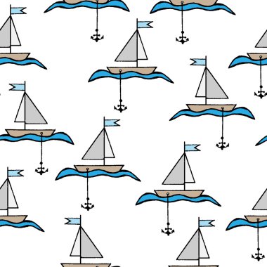 Bir bayrak, çapa ve Dalgalar küçük tekne ile sorunsuz