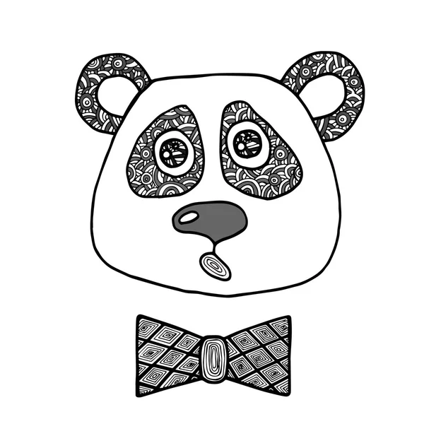 Mão desenhado preto linha cabeça de panda menino —  Vetores de Stock