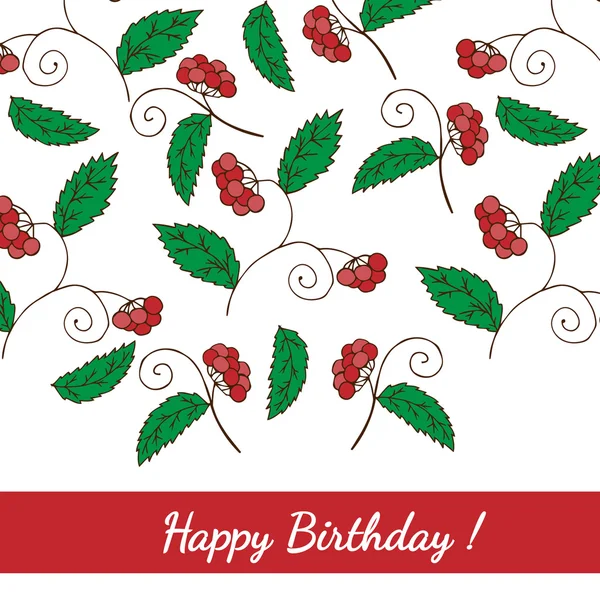 Carte de voeux Joyeux anniversaire avec baies rouges — Image vectorielle