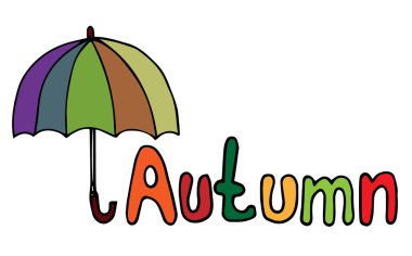 Farklı renk şemsiye ile yazı sonbahar 