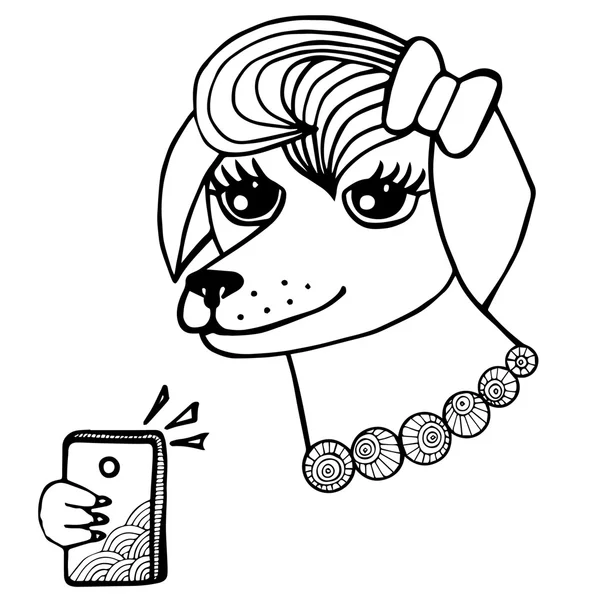 Vector bonito menina cão hipster bonito faz selfie — Vetor de Stock