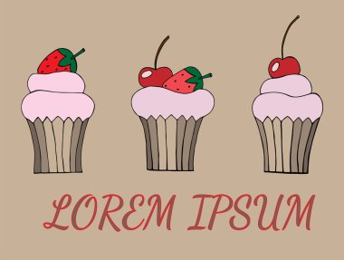 Farklı çizgi film kek çilek ve vişne ile