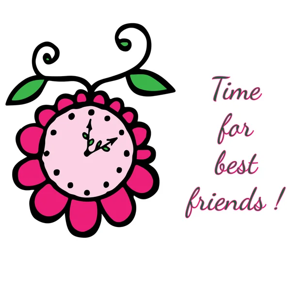 Inscrição Tempo para melhor amigo com relógio de flores — Vetor de Stock