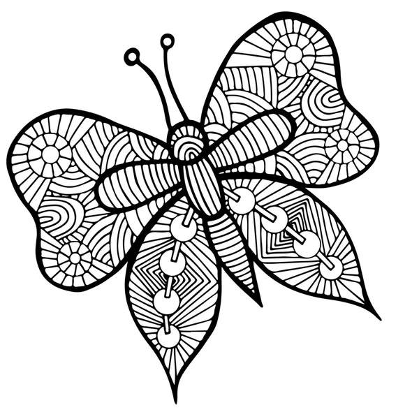 Черная линия бабочка для татуировки, раскраска — стоковый вектор