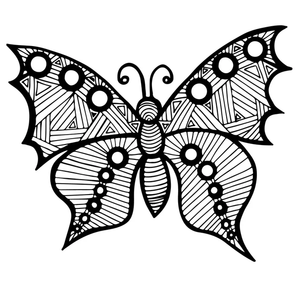大人と子供のための塗り絵のタトゥーの黒線蝶 — ストックベクタ