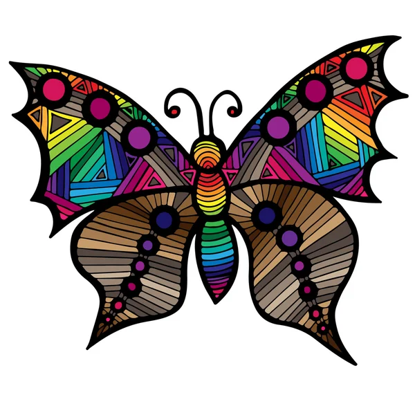 Papillon multicolore pour tatouage, livre de coloriage pour adulte et enfant — Image vectorielle