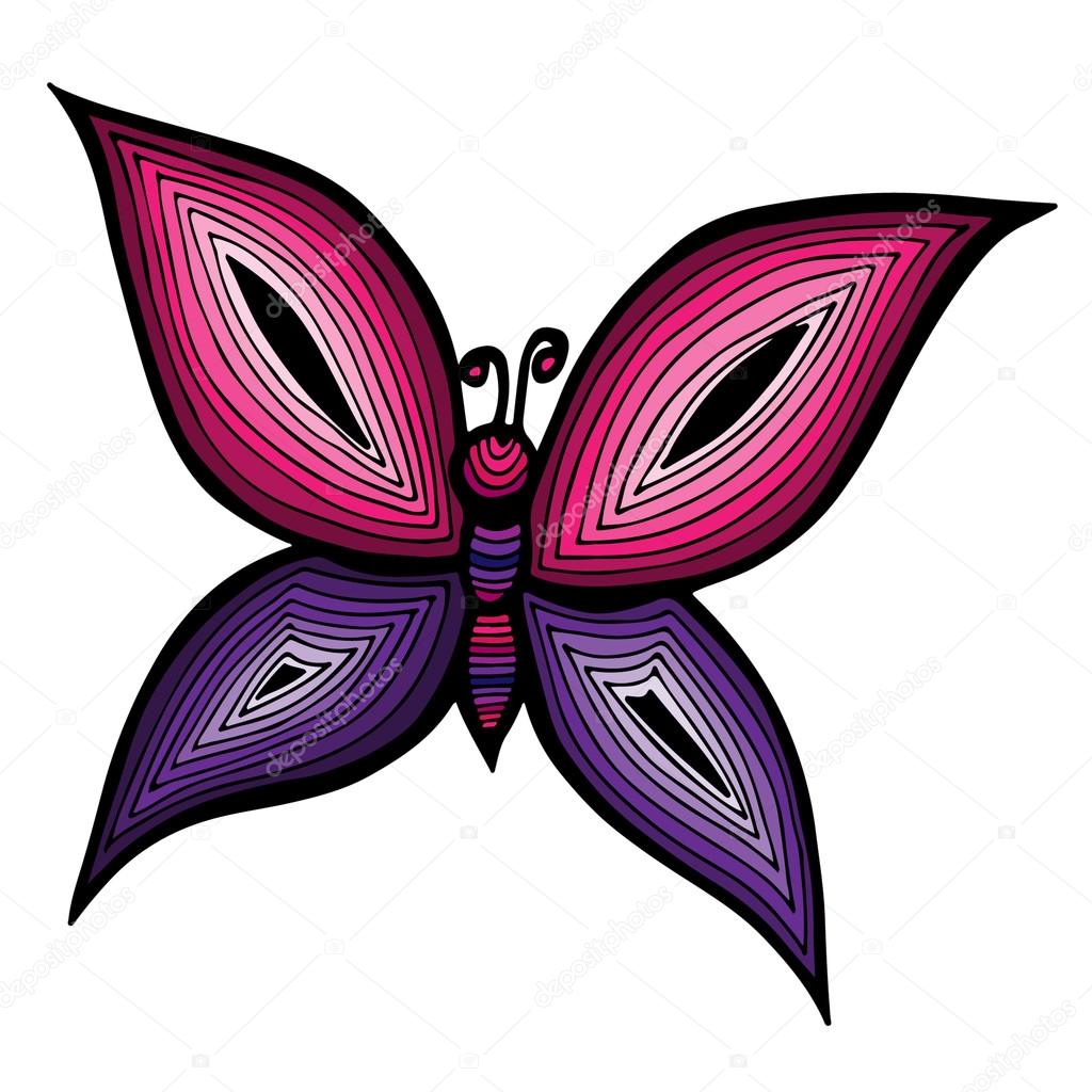 Farfalla astratta rosa e lilla per tatuaggio disegni da colorare per adulti e bambini isolati su sfondo bianco — Vettoriali di ellina200 mail