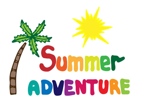 Texto de aventura de verão com palmeira e sol — Vetor de Stock