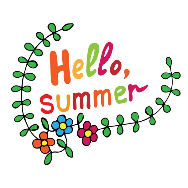 Bannière vectorielle de feuillage d'été avec Hello Summer texte avec fleur — Image vectorielle