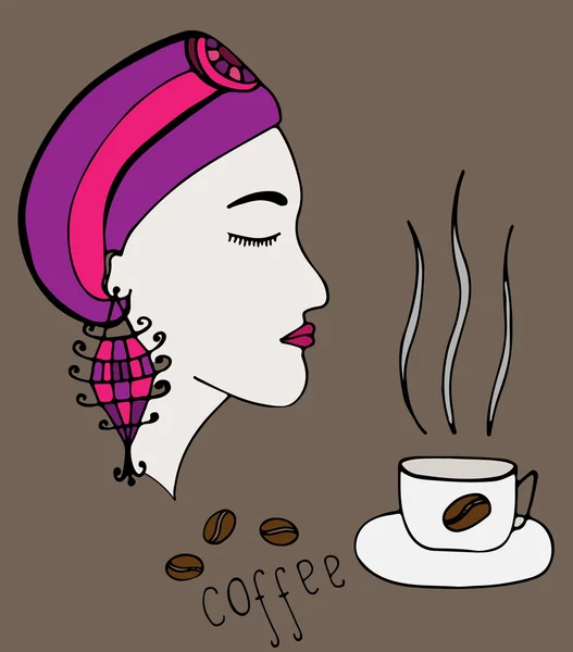Mädchen, das den Duft von Kaffee riecht — Stockvektor