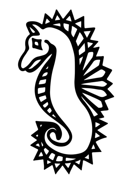Cavalo-marinho de linha preta para tatuagem e outro design — Vetor de Stock