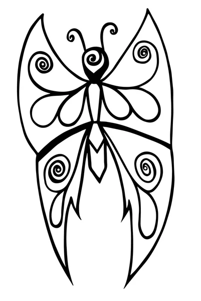 Mariposa de línea negra para tatuaje, libro para colorear para adultos y niños — Vector de stock