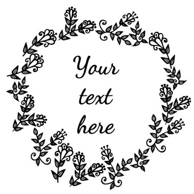 Soyut siyah çizgi çiçek ile izole çerçeve çiçek