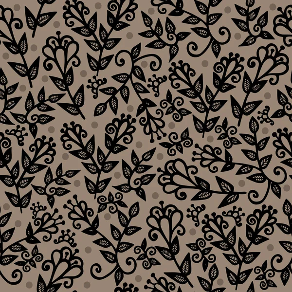 Nahtlos mit schwarzer Linie abstrakte Blume und Kreis — Stockvektor