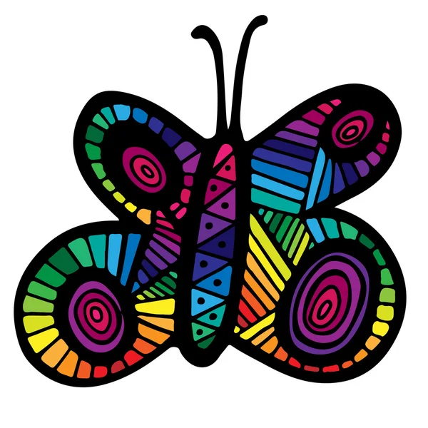 Papillon multicolore pour tatouage, livre à colorier — Image vectorielle