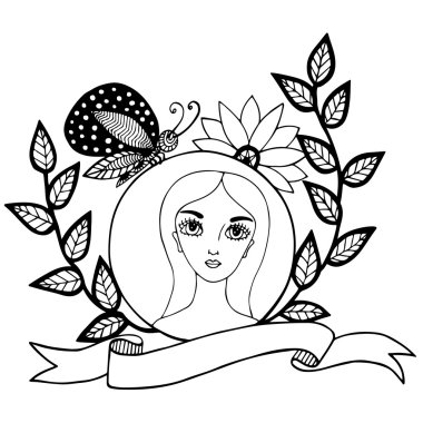 Kelebek ve metin için şerit ile genç güzel kız