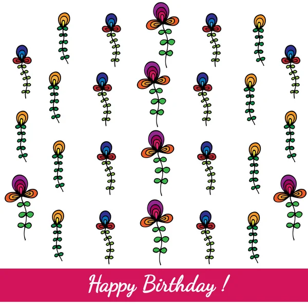 Carte de souhaits lumineux Joyeux anniversaire avec différentes fleurs — Image vectorielle