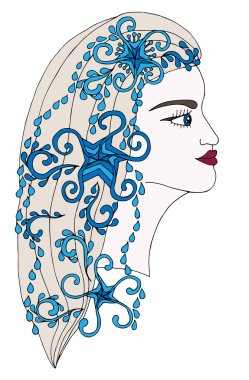 Kış kız saç öğesinde soyut mavi dekor ile