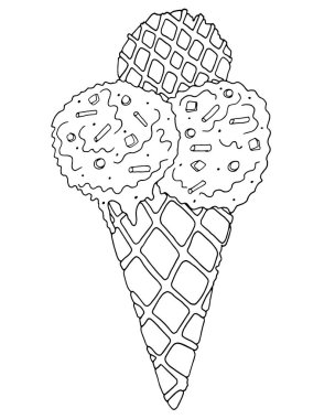 Yetişkinler ve çocuklar için boyama kitabı için vektör dondurma. Siyah çizgi dondurma boyama sayfası.