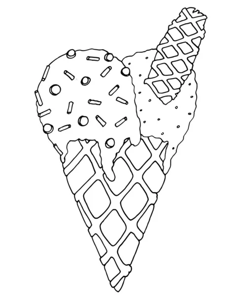 Vector Helado Para Colorear Libro Para Adultos Niños Línea Negra — Archivo Imágenes Vectoriales