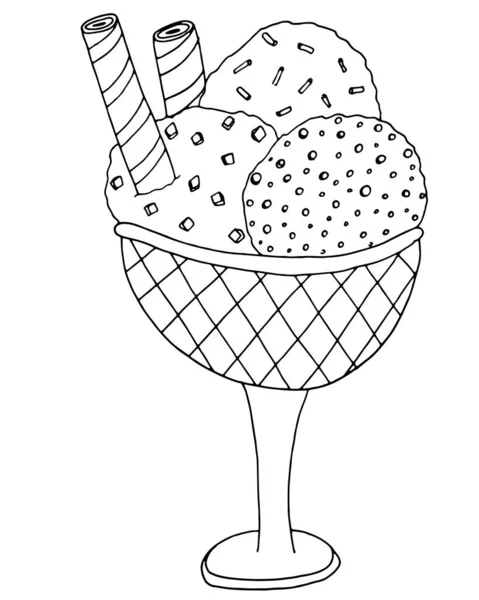Векторное Мороженое Раскраски Взрослых Детей Черная Линия Раскраски Мороженого — стоковый вектор
