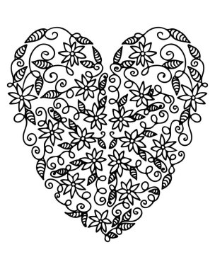 Kalp şeklinde vektör monokrom düzenleme. Sevgililer Günü tebrik kartı ve boyama kitabı için güzel bir kalp kartı.