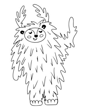 Boyama kitabı ya da sayfa için siyah çizgi Yeti. Şirin Yeti. İzole çizgi kocaayak