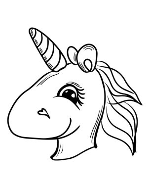 Boyama kitabı ve sayfa için özetlenmiş şirin tek boynuzlu at çizgi filmi. Çocuk için etkinlik sayfası. Vektör Tekboynuz