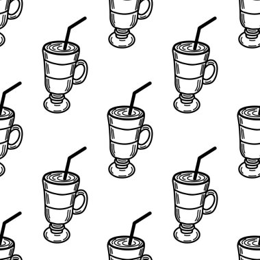 Kahve fincanı kusursuz desenli vektör çizimi. Bir fincan sade kahve..