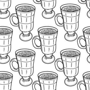 Kahve fincanı kusursuz desenli vektör çizimi. Bir fincan sade kahve..