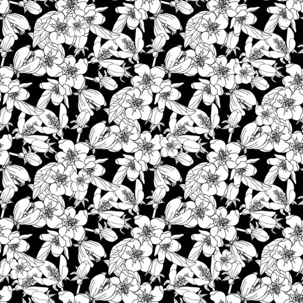 Motif Vectoriel Sans Couture Avec Fleur Sur Fond Noir Fleur — Image vectorielle