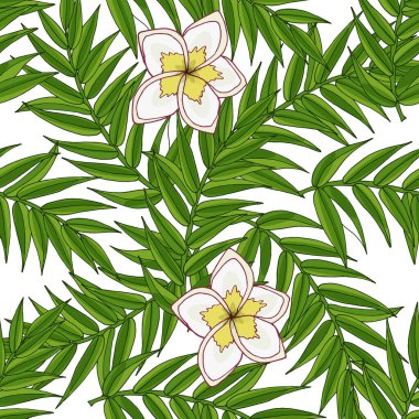 Tekstil, ambalaj, duvar kâğıdı ya da diğer tasarımlar için egzotik yaprak desensiz taşıyıcı. Botanik kusursuz desen.