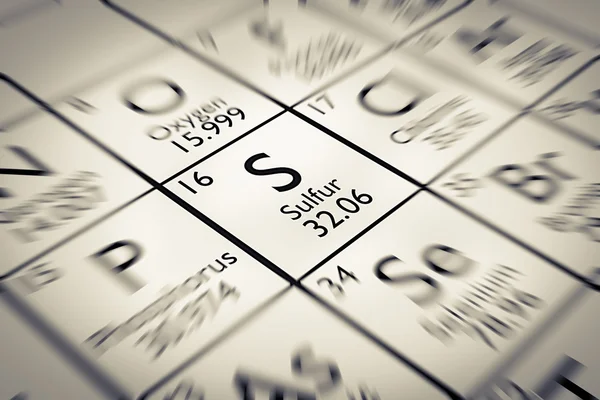 Kükürt kimyasal Element üzerinde odaklanmak — Stok fotoğraf