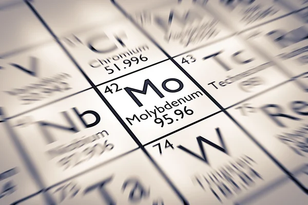 Molibden kimyasal Element üzerinde odaklanmak. — Stok fotoğraf