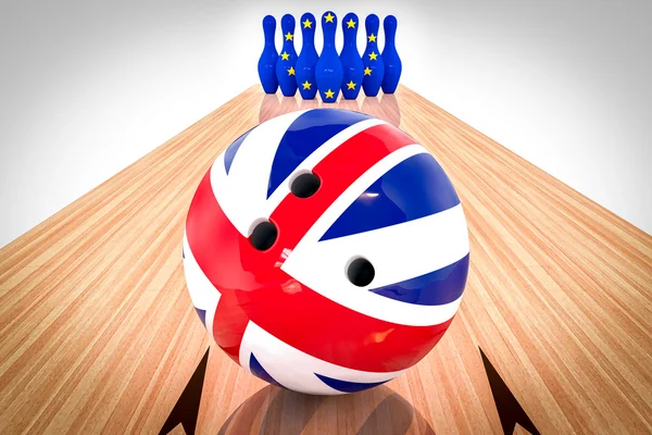 İngiltere bayrak ve bowling pin Avrupa Birliği bayrağı ile bowling topu