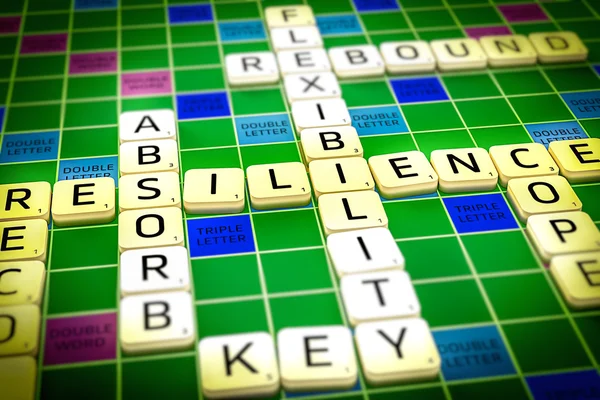 Resiliência nuvem de palavras em uma forma de scrabble — Fotografia de Stock