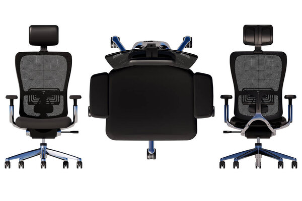 Sleek black ergonomic executive office chair with breathable mesh back, adjustable headrest, and sturdy metal base, designed for comfort and modern workspace functionality.