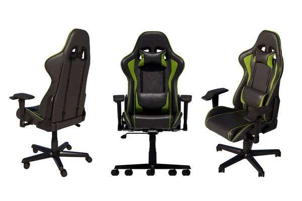 Uzun oyun ya da ofis oturumları sırasında rahat edebilmek için ergonomik tasarımı, ayarlanabilir koltuk altlığı, başlık ve bel yastığı ile şık siyah ve yeşil oyun koltuğu.