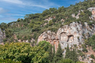 Eski Lycia kalıntıları. Antik Lycian Kaya Mezarları Dalyan, Mugla, Türkiye