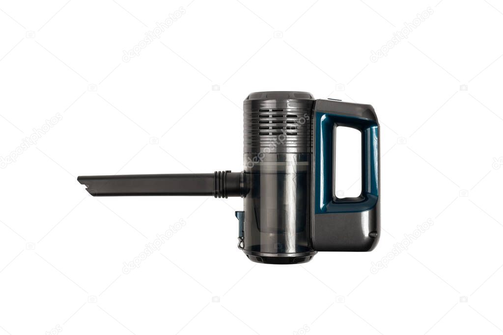 battery vacuum cleaner. Handheld Portable Vacuum Cleaner Isolated On A White Background. Cordless vacuum cleaner. portable lithium battery vacuum cleaner is isolated on a white background
