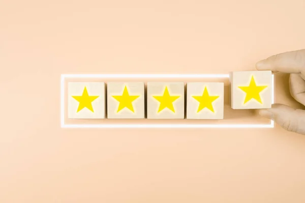 Zakelijke Dienstverlening Rating Tevredenheid Concept Hand Rangschikken Symbool Met Ster — Stockfoto