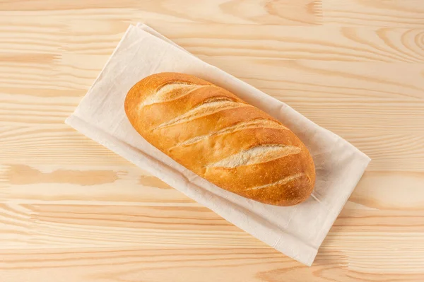 Brood Een Houten Tafel Vers Brood Houten Tafel Bovenaanzicht Met — Stockfoto