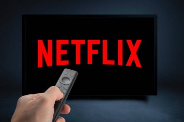 ABD, NEW YORK 2 Şubat 2021: Netflix Logosu ile Nvidia Sheild TV Uzaktan Kumandası 'nı kapatın, Netflix dünya çapında tanınmış bir televizyon ve film sağlayıcısıdır.