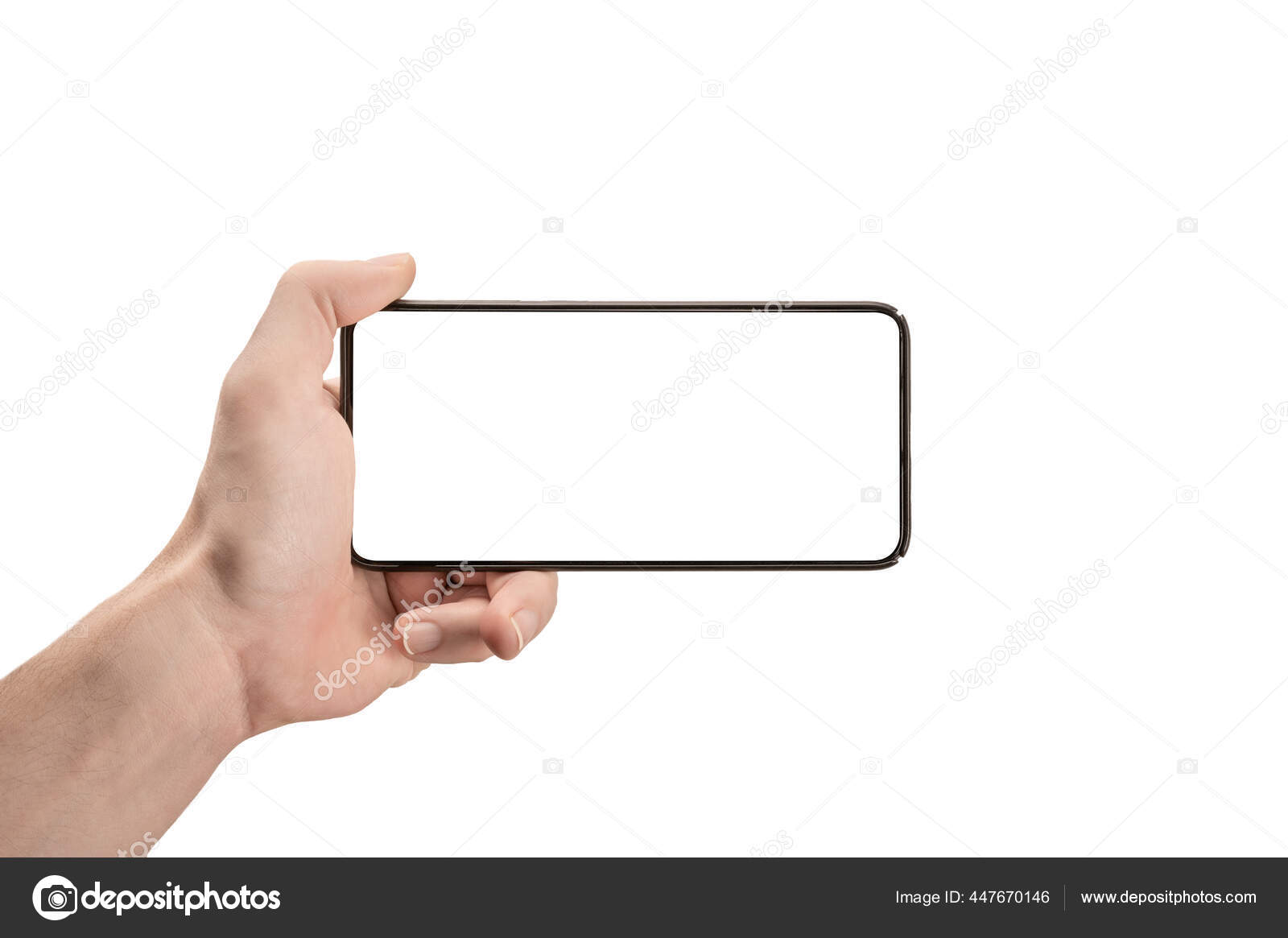 duas mãos segurando horizontalmente smartphone isolado. conceito